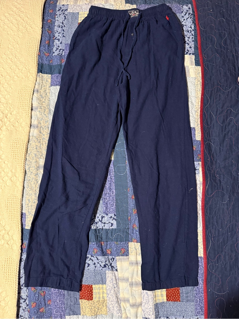 Ralph Lauren Navy Blue Cotton Jogger Pants with Red Polo Logo